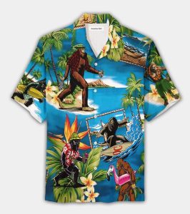 Bigfoot Beach Hawaii Shirt Bigfoot Sasquatch On Vacation In Beach Hawaiian Shirt