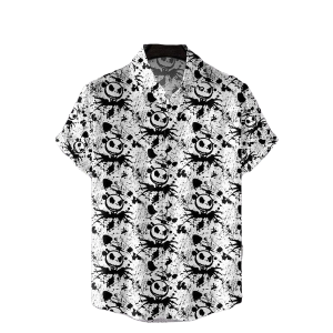 TNBC Hawaii Shirt Jack Skellington Pattern Aloha Shirt Black White Unisex