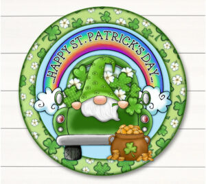 St. Patrick's Day Gnome Truck Round Wood Sign Home Decoration Waterproof