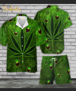 Canabis Skull Hawaiian Shirt Set | 412 Hawaiian Style | Unisex Hawaiian Set | Weed Hawaiian Style