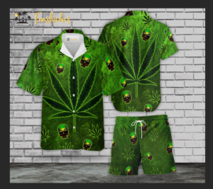 Canabis Skull Hawaiian Shirt Set | 412 Hawaiian Style | Unisex Hawaiian Set | Weed Hawaiian Style