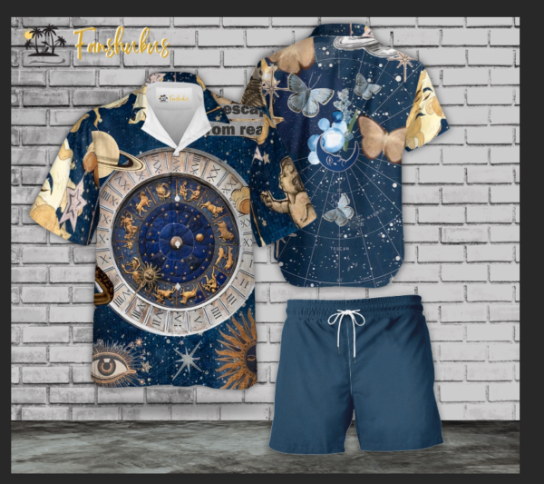 Astrology Shirt Set | Space Hawaiian Style | Unisex Hawaiian Set | Hawaiian Style