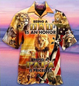 Gifury Father's Day Gift Father Hawaii Shirt Lion Being A Dad Is An Honor Being A Papa Hawaiian Shirt Father Aloha Shirts
