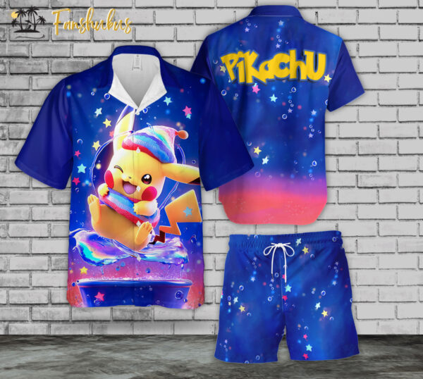 Pikachu Hawaiian Shirt Set | Pokémon Hawaiian Style | Unisex Hawaiian Set | Janpanese Anime Hawaiian Style