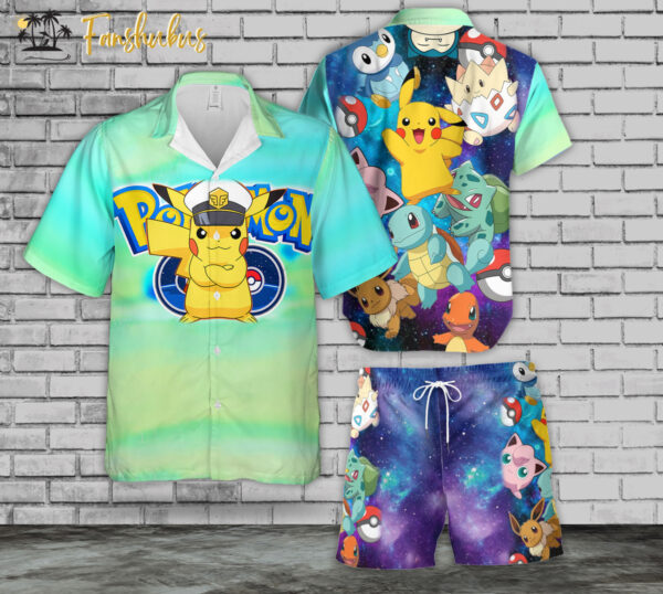 Pokémon Hawaiian Shirt Set | Pokémon Hawaiian Style | Unisex Hawaiian Set | Janpanese Anime Hawaiian Style