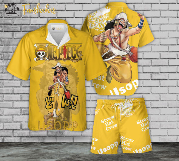 Usopp One Piece Anime Hawaiian Shirt Set _ Straw Hat Pirates Hawaiian Style _ Unisex Hawaiian Set _ Anime Hawaiian Style