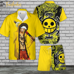 Trafalgar D. Water Law One Piece Anime Hawaiian Shirt Set | Straw Hat Pirates Hawaiian Style | Unisex Hawaiian Set | Anime Hawaiian Style