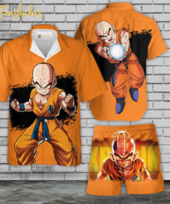 Krillin Hawaiian Shirt Set | Anime Hawaiian Style | Unisex Hawaiian Set | Dragon Ball Anime Hawaiian Style