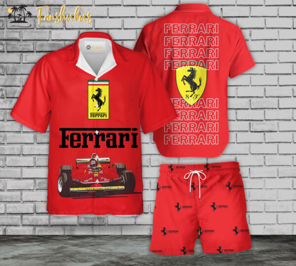 Ferrari Hawaiian Shirt Set | Formula 1 Hawaiian Style | Unisex Hawaiian Set | Racing Hawaiian Style