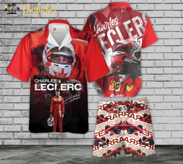 Charles Leclerc Hawaiian Shirt Set | Formula 1 Hawaiian Style | Unisex Hawaiian Set | Ferrari Hawaiian Style