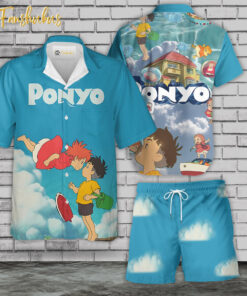 Ponyo Hawaiian Shirt Set | Japanese Anime Hawaiian Style | Unisex Hawaiian Set | Ponyo Ghibli Hawaiian Style