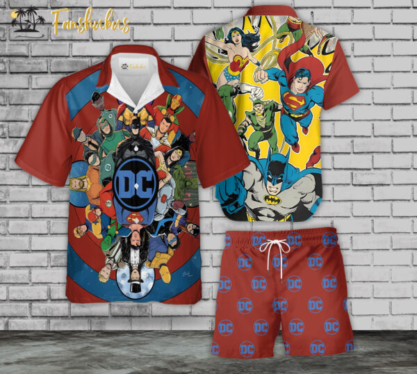 DC Universe Hawaiian Shirt Set | DC Movies Hawaiian | Unisex Hawaiian Set | DC Comics Hawaiian Style