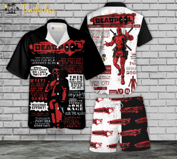 Deadpool Hawaiian Shirt Set | DC Universe Hawaiian | Unisex Hawaiian Set | DC Comics Hawaiian Style