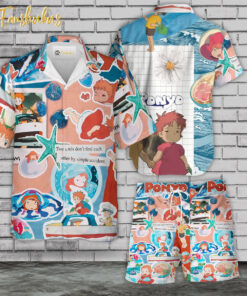 Ponyo Hawaiian Shirt Set | Japanese Anime Hawaiian Style | Unisex Hawaiian Set | Ponyo Ghibli Hawaiian Style