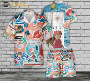 Ponyo Hawaiian Shirt Set | Japanese Anime Hawaiian Style | Unisex Hawaiian Set | Ponyo Ghibli Hawaiian Style