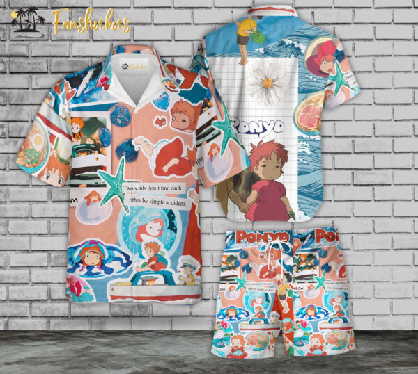 Ponyo Hawaiian Shirt Set | Japanese Anime Hawaiian Style | Unisex Hawaiian Set | Ponyo Ghibli Hawaiian Style