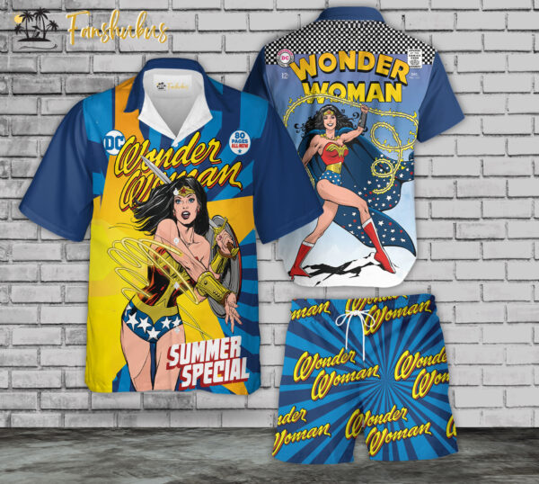 Wonder Woman Hawaiian Shirt Set | DC Universe Hawaiian | Unisex Hawaiian Set | DC Comics Hawaiian Style