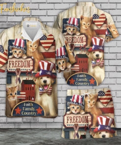 USA Independence Cat And Dog Hawaiian Shirt Set | 4th Of July Hawaiian Shirt | Unisex Hawaiian Set | Pet Hawaiian Style