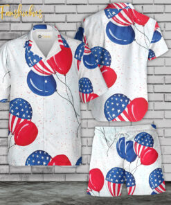 USA Flag Day Balloon Hawaiian Shirt Set | 4th Of July Hawaiian Shirt | Unisex Hawaiian Set | Independence Day Hawaiian Style