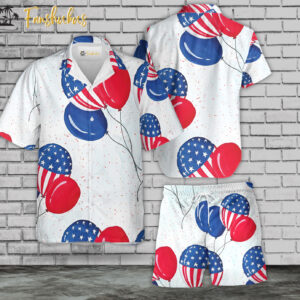 USA Flag Day Balloon Hawaiian Shirt Set | 4th Of July Hawaiian Shirt | Unisex Hawaiian Set | Independence Day Hawaiian Style