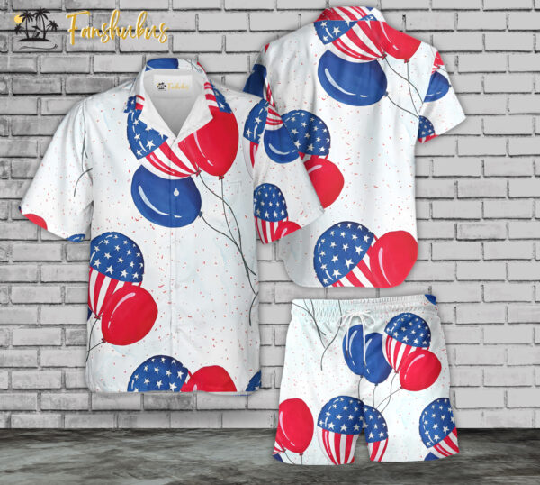 USA Flag Day Balloon Hawaiian Shirt Set | 4th Of July Hawaiian Shirt | Unisex Hawaiian Set | Independence Day Hawaiian Style