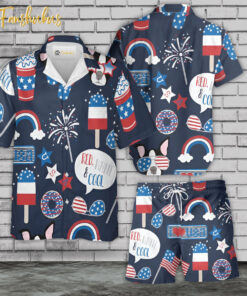 USA Flag Day Hawaiian Shirt Set | 4th Of July Hawaiian Shirt | Unisex Hawaiian Set | Independence Day Hawaiian Style