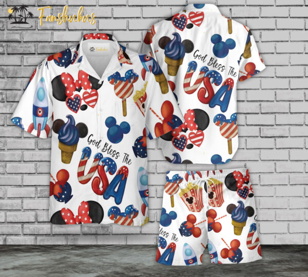 USA Flag Day Cartoon Character Hawaiian Shirt Set | 4th Of July Hawaiian Shirt | Unisex Hawaiian Set | Independence Day Hawaiian Style
