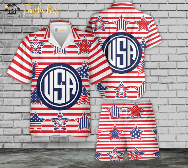 USA Flag Day Hawaiian Shirt Set | 4th Of July Hawaiian Shirt | Unisex Hawaiian Set | Independence Day Hawaiian Style
