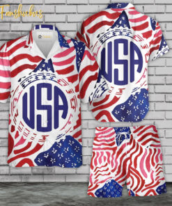 USA Flag Day Hawaiian Shirt Set | 4th Of July Hawaiian Shirt | Unisex Hawaiian Set | Independence Day Hawaiian Style