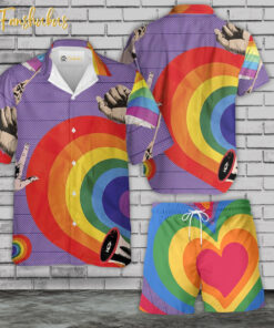 Pride Day Hawaiian Shirt Set | LGBT Support Hawaiian Shirt | Unisex Hawaiian Set | Rainbow Hawaiian Style