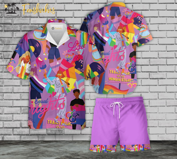 Pride Day Hawaiian Shirt Set | LGBT Support Hawaiian Shirt | Unisex Hawaiian Set | Rainbow Hawaiian Style