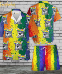 LGBT Cat Hawaiian Shirt Set | LGBT Support Hawaiian Shirt | Unisex Hawaiian Set | Pride Day Hawaiian Style