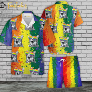 LGBT Cat Hawaiian Shirt Set | LGBT Support Hawaiian Shirt | Unisex Hawaiian Set | Pride Day Hawaiian Style