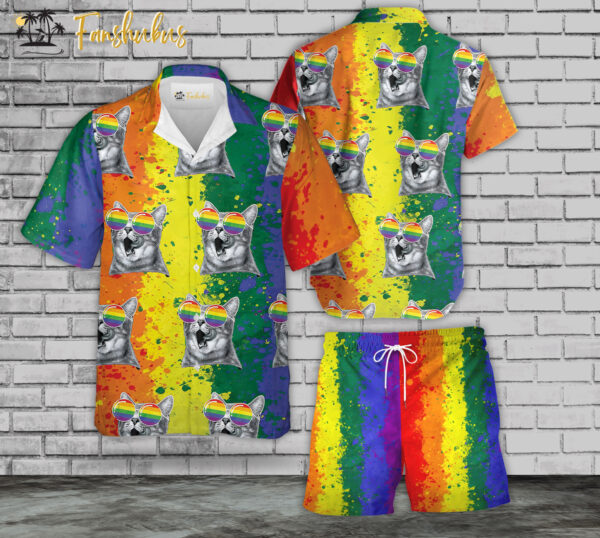 LGBT Cat Hawaiian Shirt Set | LGBT Support Hawaiian Shirt | Unisex Hawaiian Set | Pride Day Hawaiian Style