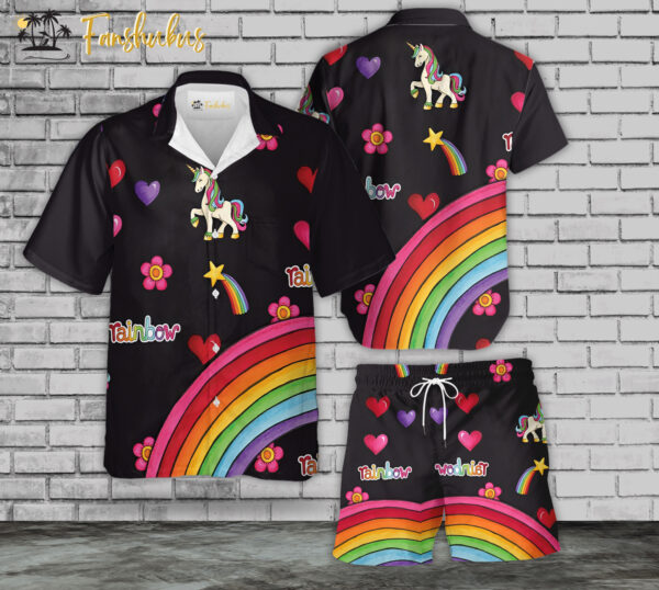 Happy Pride Day Hawaiian Shirt Set | LGBT Unicorn Hawaiian Shirt | Unisex Hawaiian Set | LGBT Hawaiian Style