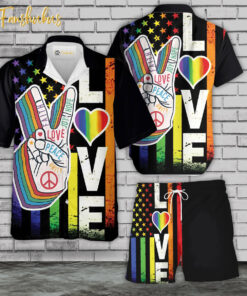 Happy Pride Day Hawaiian Shirt Set | LGBT Hand Hawaiian Shirt | Unisex Hawaiian Set | LGBT Hawaiian Style