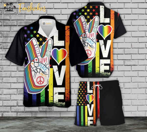 Happy Pride Day Hawaiian Shirt Set | LGBT Hand Hawaiian Shirt | Unisex Hawaiian Set | LGBT Hawaiian Style