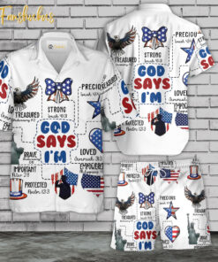 God Say I'm Hawaiian Shirt Set | US Independence Day Hawaiian Shirt | Unisex Hawaiian Set | USA Flag Day Hawaiian Style