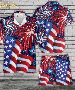 4th Of July Hawaiian Shirt Set | US Independence Day Hawaiian Shirt | Unisex Hawaiian Set | USA Flag Day Hawaiian Style