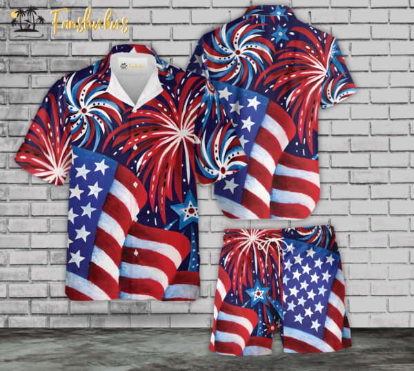 4th Of July Hawaiian Shirt Set | US Independence Day Hawaiian Shirt | Unisex Hawaiian Set | USA Flag Day Hawaiian Style