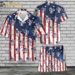 4th Of July Statue Of Liberty Hawaiian Shirt Set | US Independence Day Hawaiian Shirt | Unisex Hawaiian Set | USA Flag Day Hawaiian Style