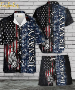 US Navy Veteran Hawaiian Shirt Set | Veteran Hawaiian Style | Unisex Hawaiian Set | Patriot Hawaiian Style