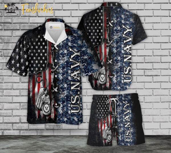 US Navy Veteran Hawaiian Shirt Set | Veteran Hawaiian Style | Unisex Hawaiian Set | Patriot Hawaiian Style