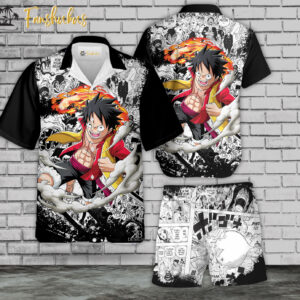 Luffy Anime Hawaiian Shirt Set | Straw Hat Pirates Hawaiian Style | Unisex Hawaiian Set | Anime Hawaiian Style