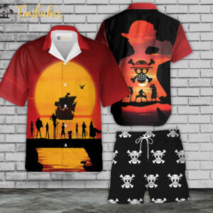 One Piece Anime Hawaiian Shirt Set | Straw Hat Pirates Hawaiian Style | Unisex Hawaiian Set | Anime Hawaiian Style