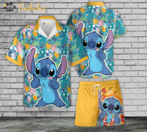 Stitch Hawaiian Shirt Set | Tropical Stitch Hawaiian Style | Unisex Hawaiian Set | Floral Hawaiian Style