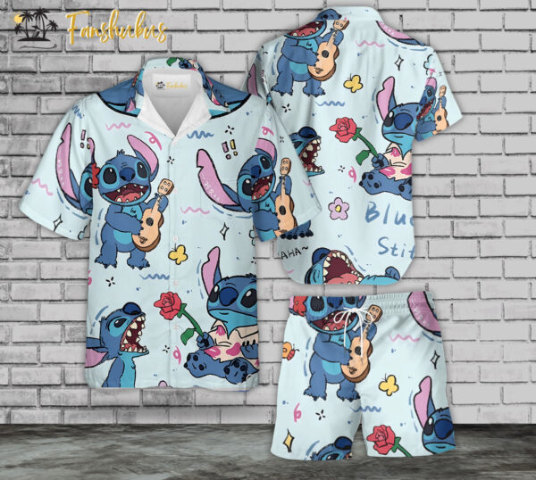 Stitch Hawaiian Shirt Set | Tropical Stitch Hawaiian Style | Unisex Hawaiian Set | Floral Hawaiian Style