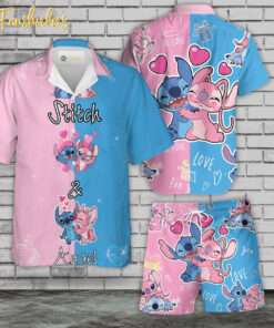 Stitch and Angel Hawaiian Shirt Set | Stitch Love Hawaiian Style | Unisex Hawaiian Set | Hawaiian Style