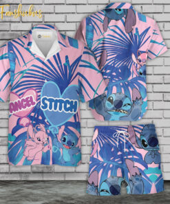 Stitch and Angel Hawaiian Shirt Set | Stitch Love Hawaiian Style | Unisex Hawaiian Set | Tropical Hawaiian Style