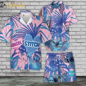 Stitch and Angel Hawaiian Shirt Set | Stitch Love Hawaiian Style | Unisex Hawaiian Set | Tropical Hawaiian Style